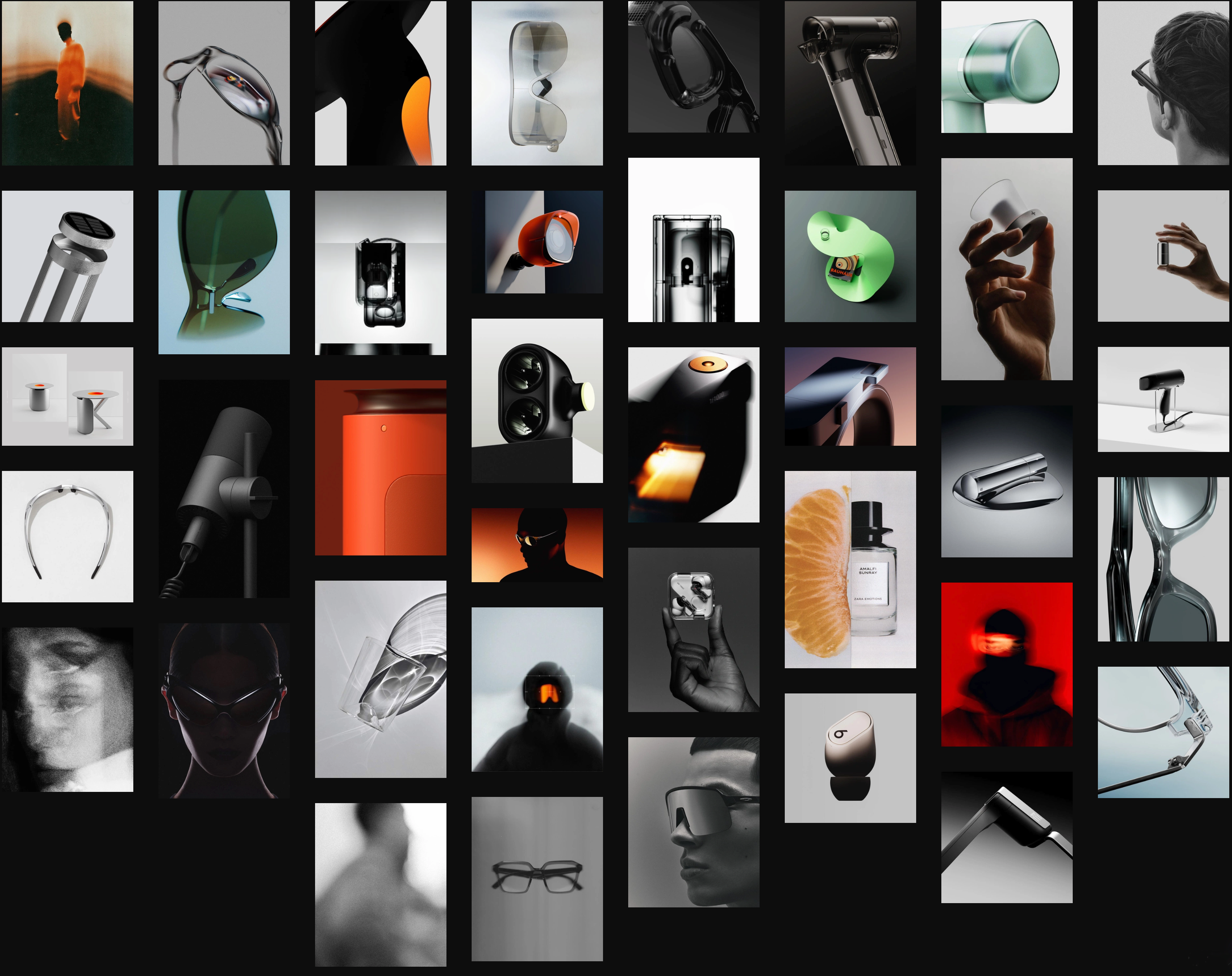 Capabilities overview showing various product renders and creative outputs